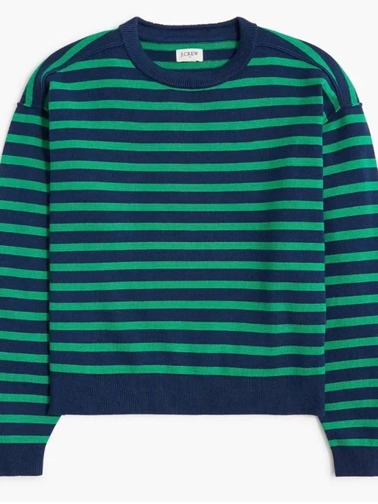 J. Crew Navy and Green Striped Crewneck Sweater NWOT - Picture 4 of 4